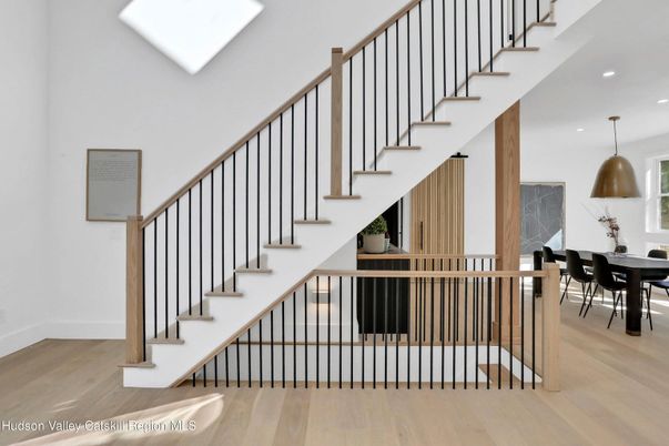 Dining room, Interior, Pendant Lights, Recessed Lighting, Wood Texture Flooring
