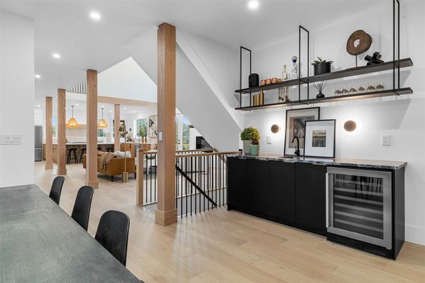 Dining room, Interior, Pendant Lights, Recessed Lighting, Wood Texture Flooring