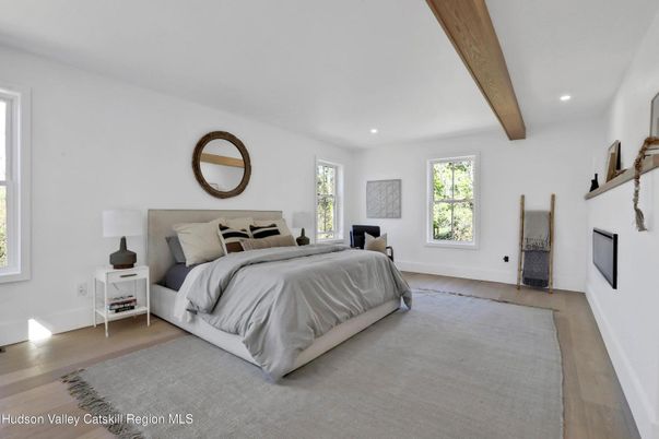 Bedroom, Interior, Recessed Lighting, Wooden Beams, Wood Texture Flooring