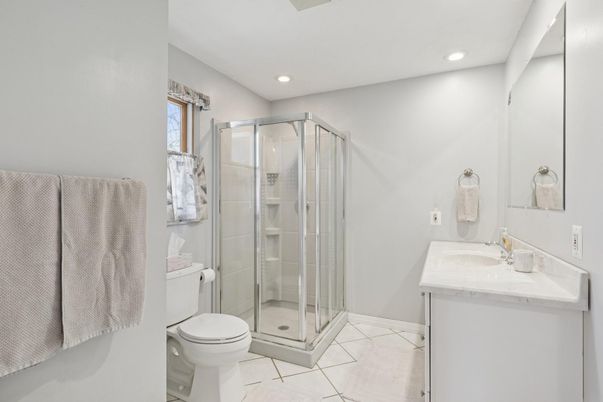 Bathroom, Glass Shower, Interior, Marble, Recessed Lighting