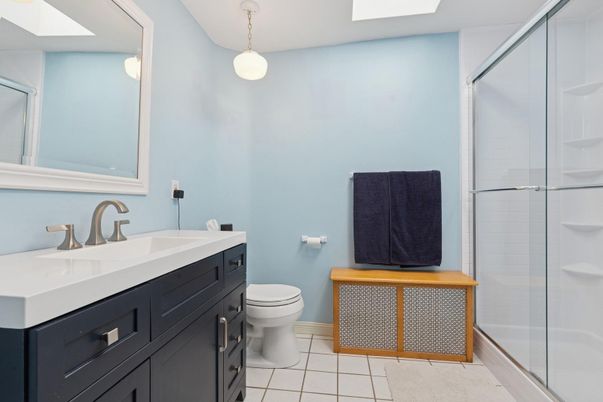 Bathroom, Glass Shower, Interior, Pendant Lights