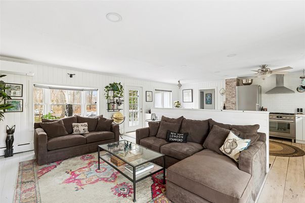 Interior, Kitchen, Living room, Stainless Steel Appliances, Stone Walls, Wood Texture Flooring