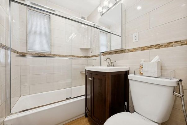 Bathroom, Glass Shower, Interior, Wood Texture Flooring