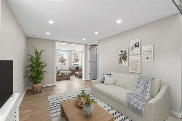 Interior, Living room, Recessed Lighting, Wood Texture Flooring