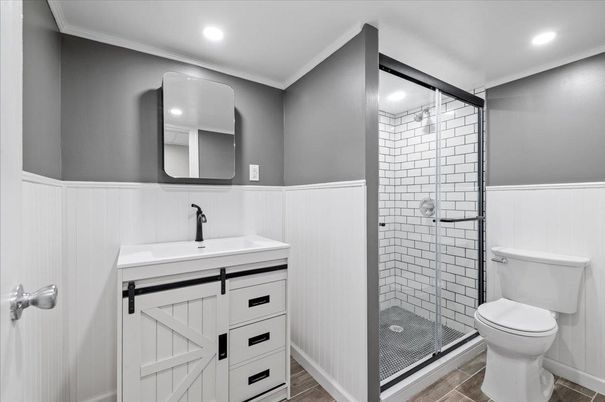 Bathroom, Glass Shower, Interior, Recessed Lighting