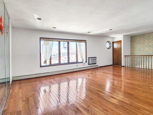 Empty room, Fireplace, Interior, Recessed Lighting, Wood Texture Flooring