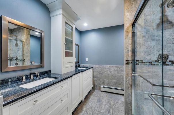 Bathroom, Dual Sink Vanities, Glass Shower, Interior, Recessed Lighting
