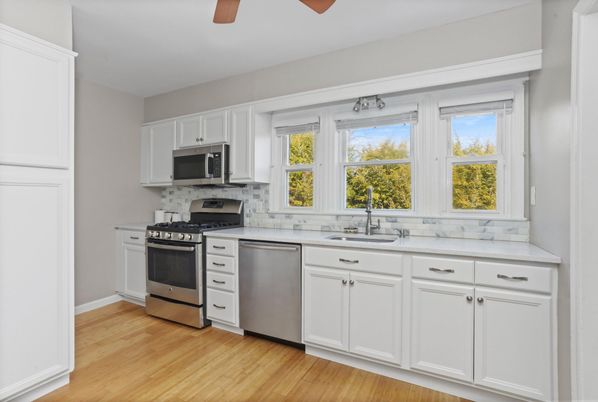 Interior, Kitchen, Stainless Steel Appliances, Wood Texture Flooring