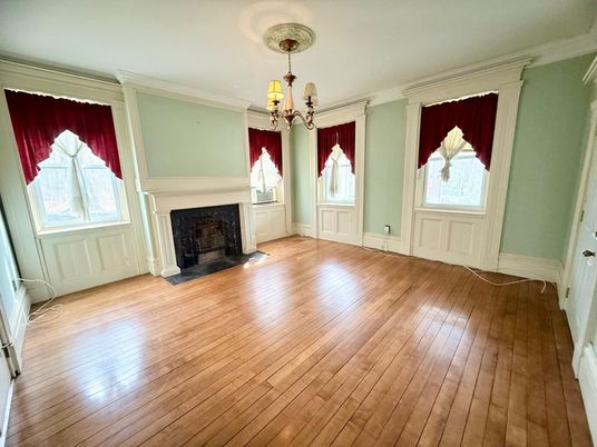 Chandelier, Empty room, Fireplace, Interior, Wood Texture Flooring