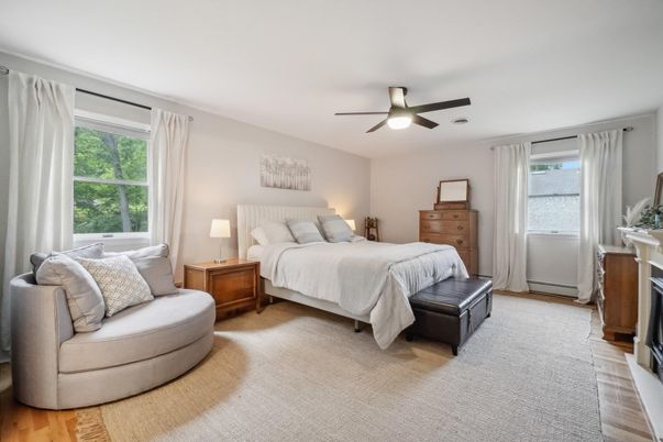 Bedroom, Fireplace, Interior, Wood Texture Flooring