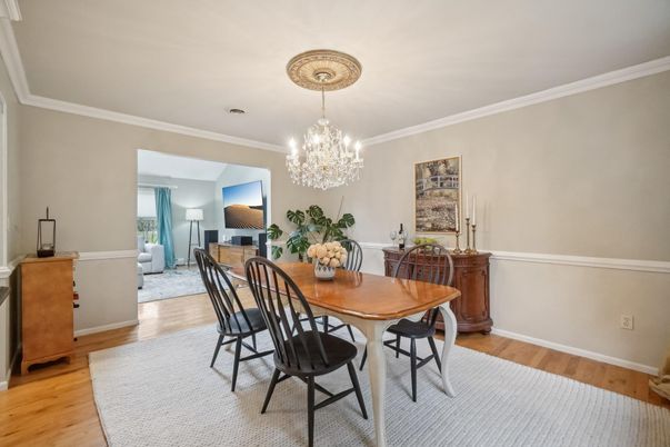 Chandelier, Dining room, Interior, Wood Texture Flooring