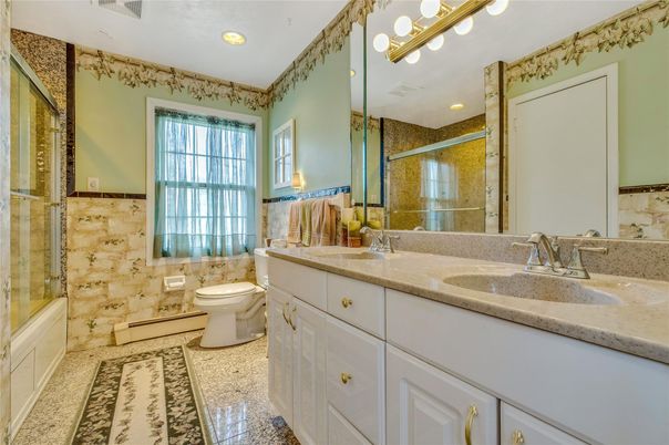 Bathroom, Dual Sink Vanities, Glass Shower, Interior, Recessed Lighting