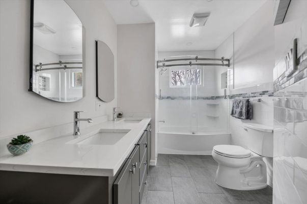 Bathroom, Dual Sink Vanities, Glass Shower, Interior