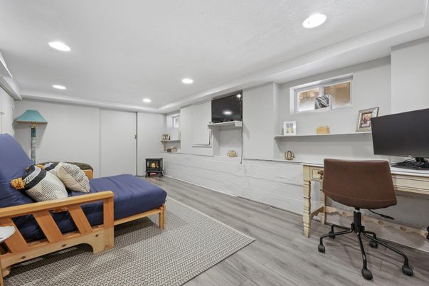 Bedroom, Home Office, Interior, Recessed Lighting, Wood Texture Flooring