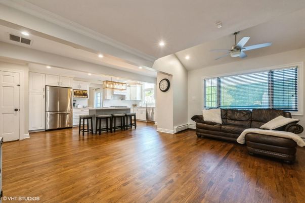 Interior, Kitchen, Living room, Pendant Lights, Recessed Lighting, Stainless Steel Appliances, Wood Texture Flooring
