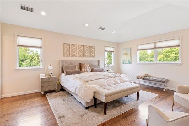 Bedroom, Interior, Recessed Lighting, Wood Texture Flooring