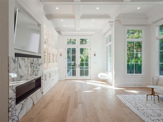 Interior, Marble Walls, Recessed Lighting, Wood Texture Flooring