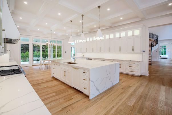 Interior, Kitchen, Pendant Lights, Recessed Lighting, Wood Texture Flooring
