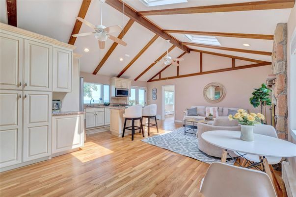 Interior, Kitchen, Living room, Recessed Lighting, Wooden Beams, Wood Texture Flooring