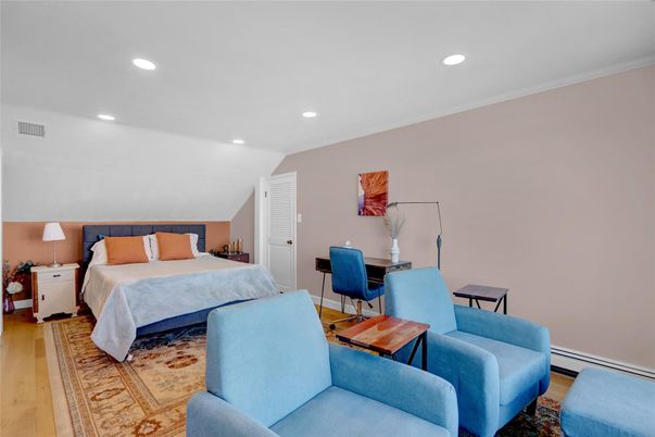 Bedroom, Home Office, Interior, Recessed Lighting, Wood Texture Flooring