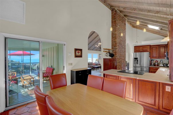 Dining room, Interior, Kitchen, Pendant Lights, Stainless Steel Appliances, Wooden Beams