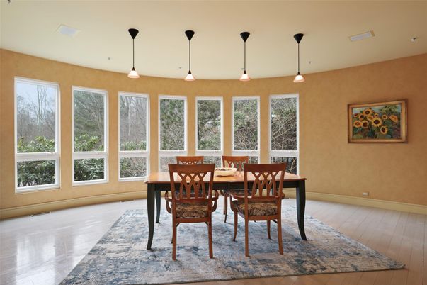 Dining room, Interior, Pendant Lights, Wood Texture Flooring