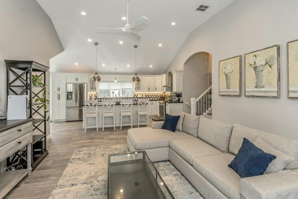 Interior, Kitchen, Living room, Pendant Lights, Recessed Lighting, Stainless Steel Appliances, Wood Texture Flooring