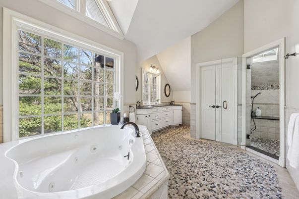 Bathroom, Dual Sink Vanities, Glass Shower, Interior