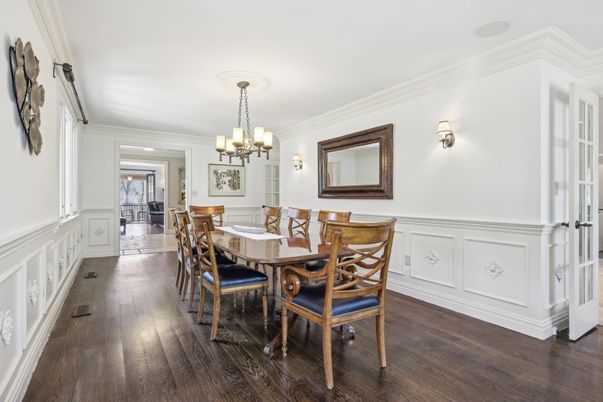 Chandelier, Dining room, Interior, Wood Texture Flooring