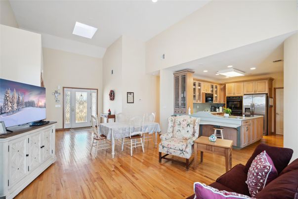 Dining room, Interior, Kitchen, Recessed Lighting, Stainless Steel Appliances, Wood Texture Flooring
