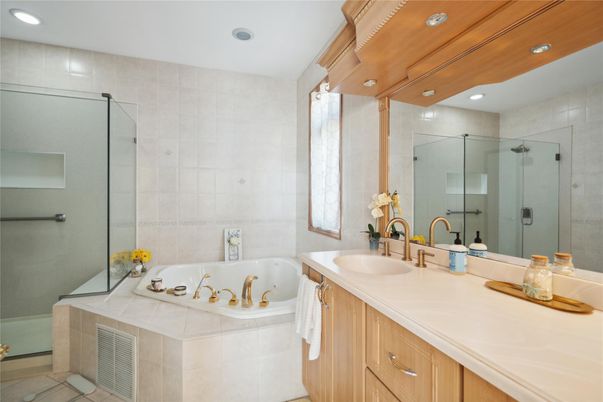 Bathroom, Dual Sink Vanities, Glass Shower, Interior, Recessed Lighting