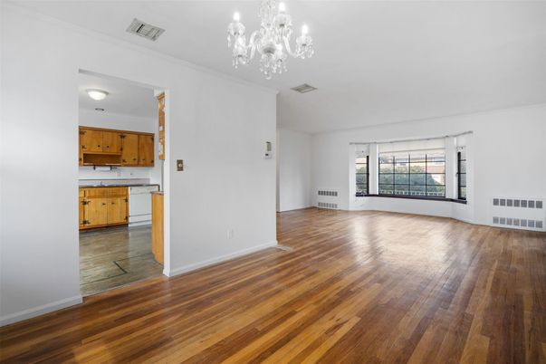 Chandelier, Empty room, Interior, Kitchen, Wood Texture Flooring