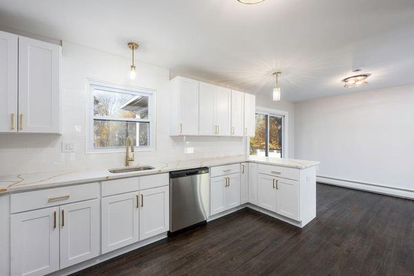 Interior, Kitchen, Pendant Lights, Wood Texture Flooring