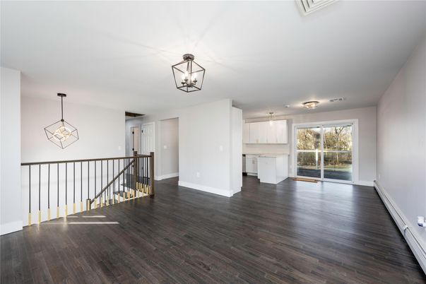 Empty room, Interior, Pendant Lights, Wood Texture Flooring
