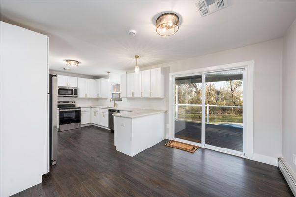 Interior, Kitchen, Stainless Steel Appliances, Wood Texture Flooring