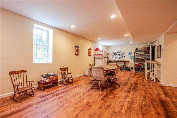 Dining room, Interior, Recessed Lighting, Wood Texture Flooring