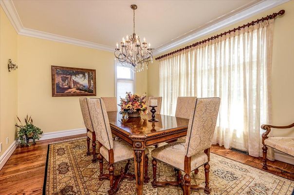 Chandelier, Dining room, Interior, Wood Texture Flooring
