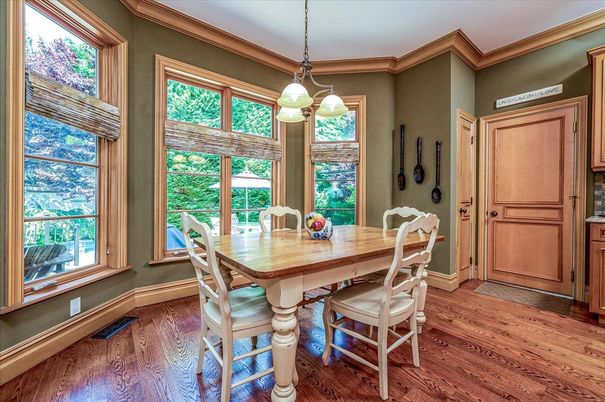 Dining room, Interior, Pendant Lights, Wood Texture Flooring