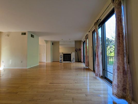Empty room, Fireplace, Interior, Recessed Lighting, Wood Texture Flooring