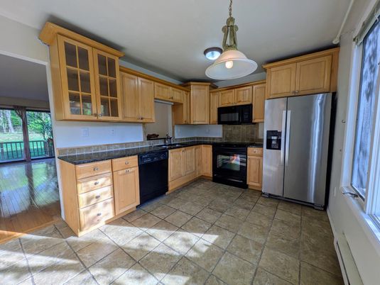 Interior, Kitchen, Pendant Lights, Wood Texture Flooring