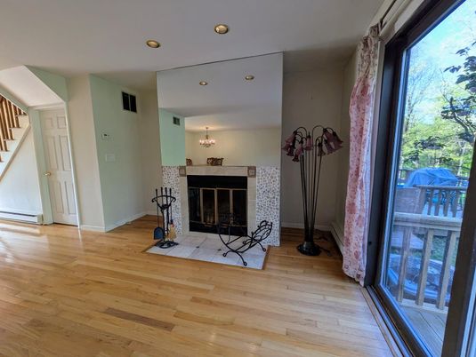 Fireplace, Interior, Recessed Lighting, Wood Texture Flooring