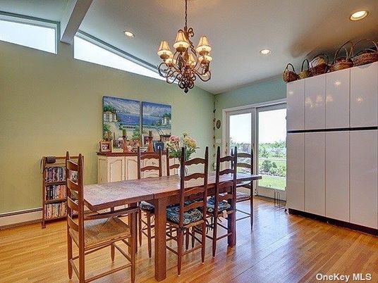 Chandelier, Dining room, Interior, Recessed Lighting, Wood Texture Flooring