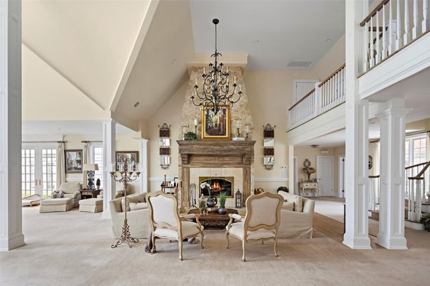 Chandelier, Fireplace, Interior, Living room