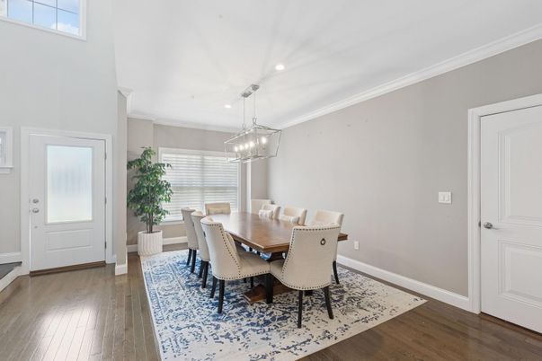 Dining room, Interior, Pendant Lights, Recessed Lighting, Wood Texture Flooring