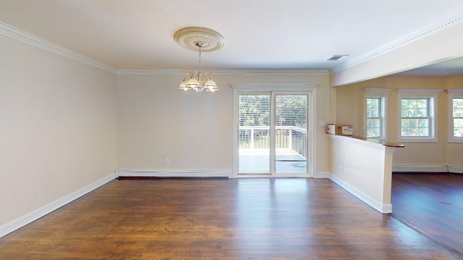 Empty room, Interior, Pendant Lights, Wood Texture Flooring