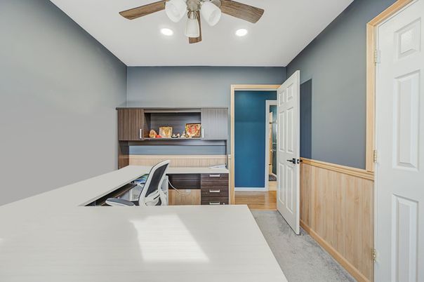 Home Office, Interior, Recessed Lighting, Wood Texture Flooring
