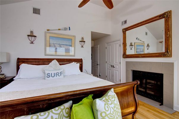 Bedroom, Fireplace, Interior, Wood Texture Flooring