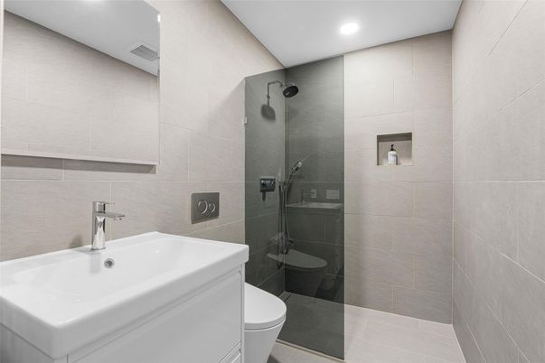 Bathroom, Glass Shower, Interior, Recessed Lighting