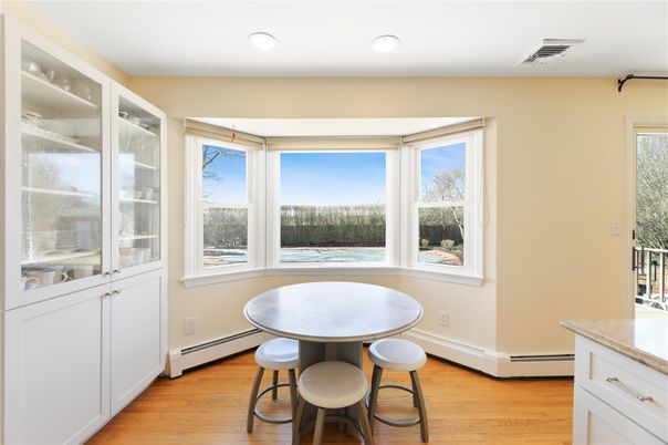 Dining room, Interior, Recessed Lighting, Wood Texture Flooring