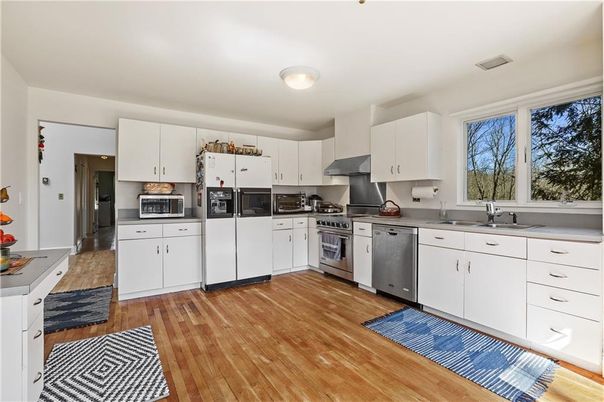 Interior, Kitchen, Stainless Steel Appliances, Wood Texture Flooring